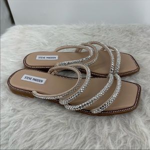 Steve Madden Starie sandal glitter rhinestone Sz 9 silver bling